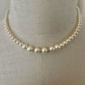 Faux pearl gold tone rhinestone choker necklace